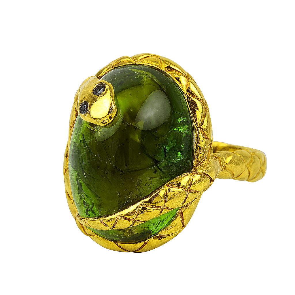 Snakie tourmaline ring worn on hand — Alexandra Essex Exquisite Jewels