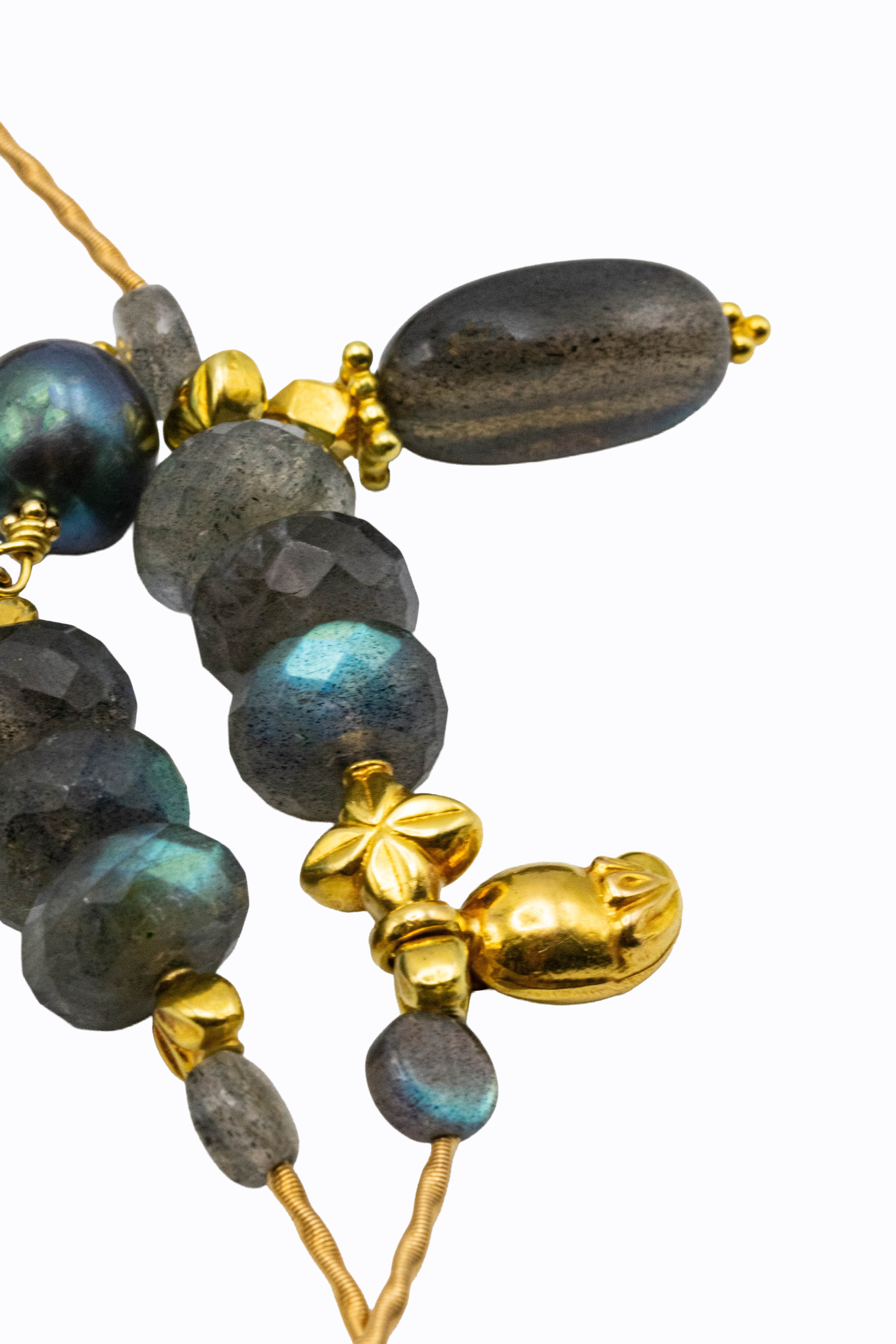 Goa diamond labradorite 18k gold necklace — close-up — Alexandra Essex Exquisite Jewels