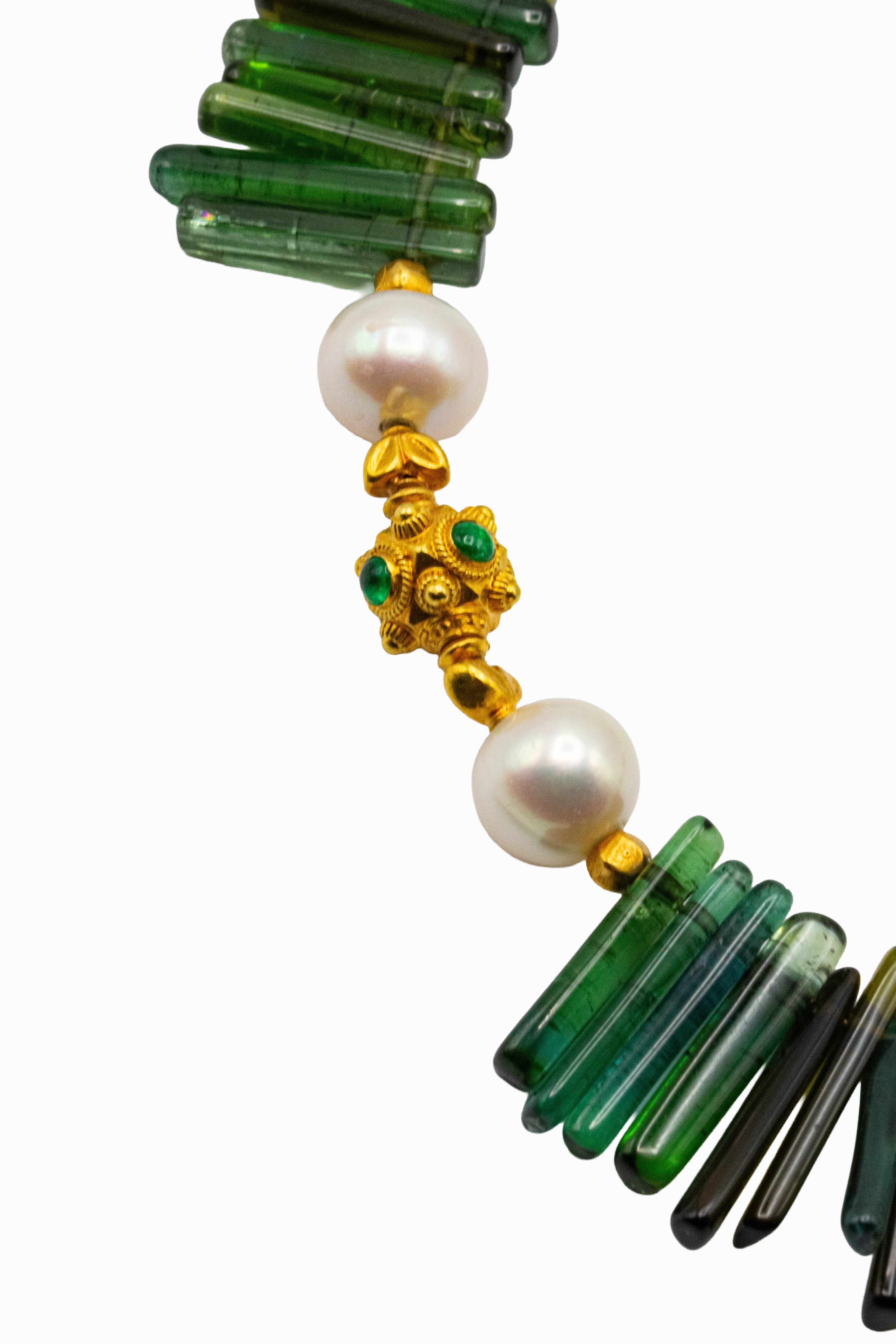 Verdure tourmaline emerald South Sea pearl necklace styled — Alexandra Essex Exquisite Jewels