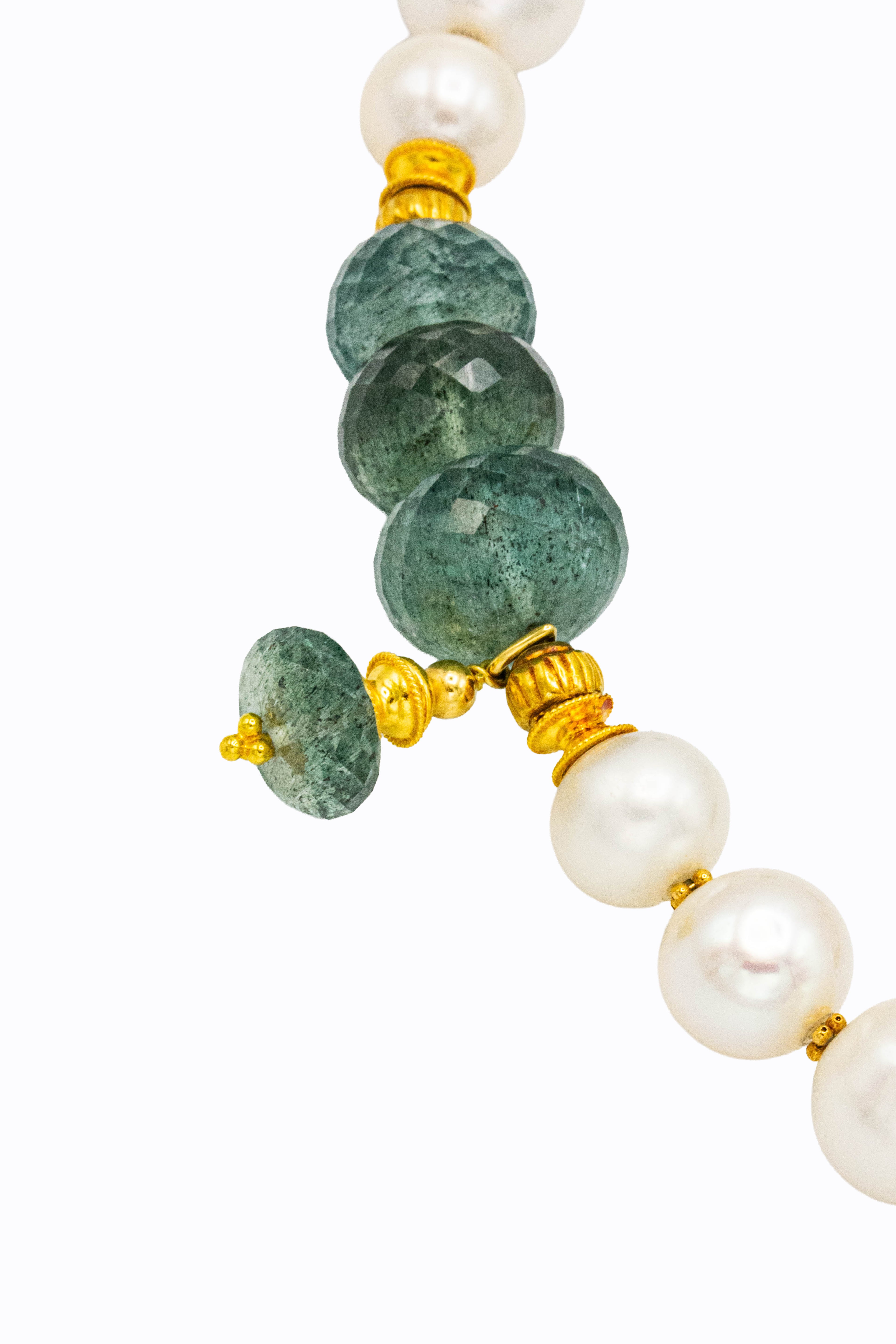 Kookaburra aquamarine pearl necklace 18k gold — detail — Alexandra Essex Exquisite Jewels