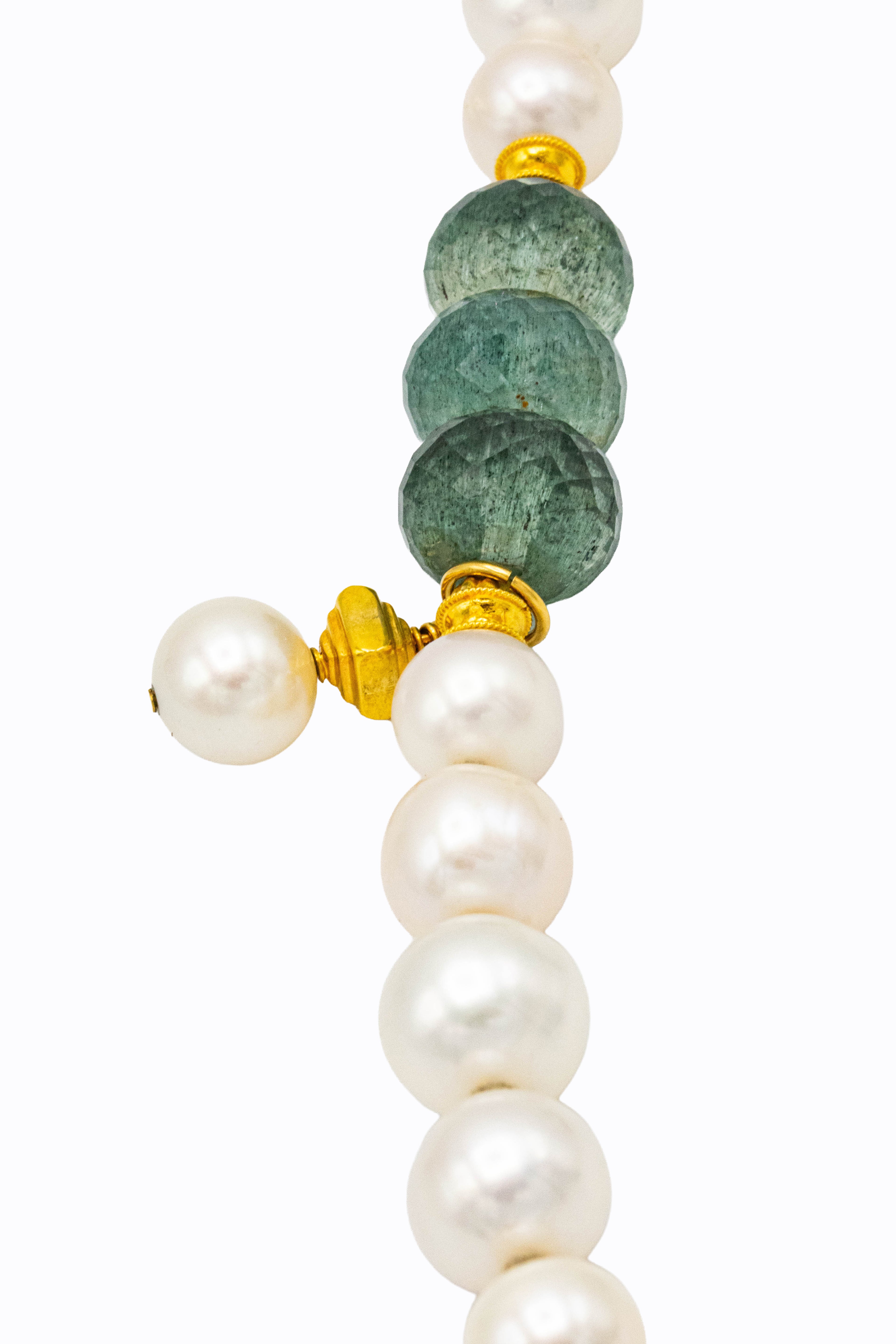 Kookaburra saltwater pearl aquamarine necklace — close-up — Alexandra Essex Exquisite Jewels