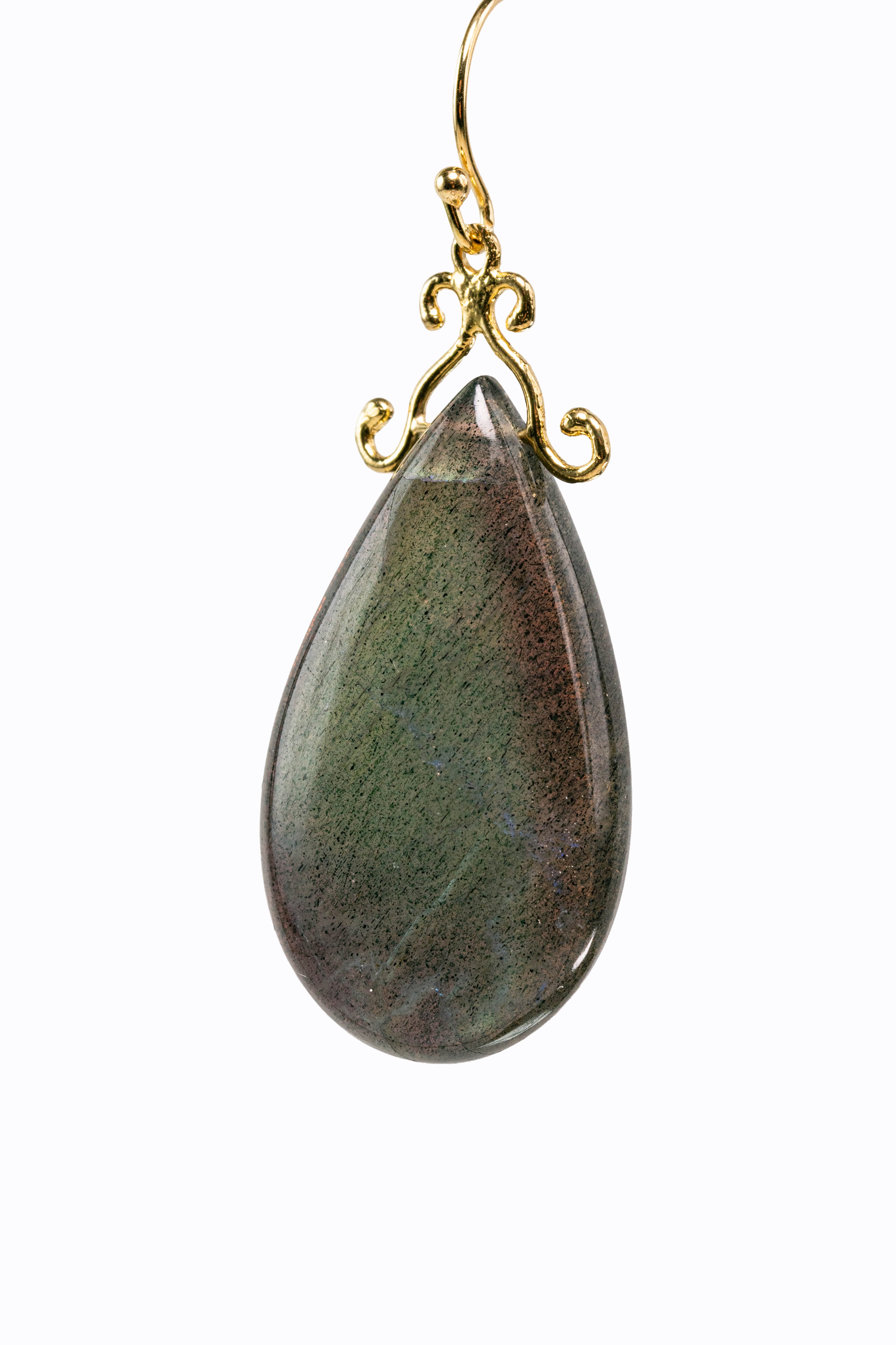 Wategos labradorite 18k gold earrings — close-up — Alexandra Essex Exquisite Jewels