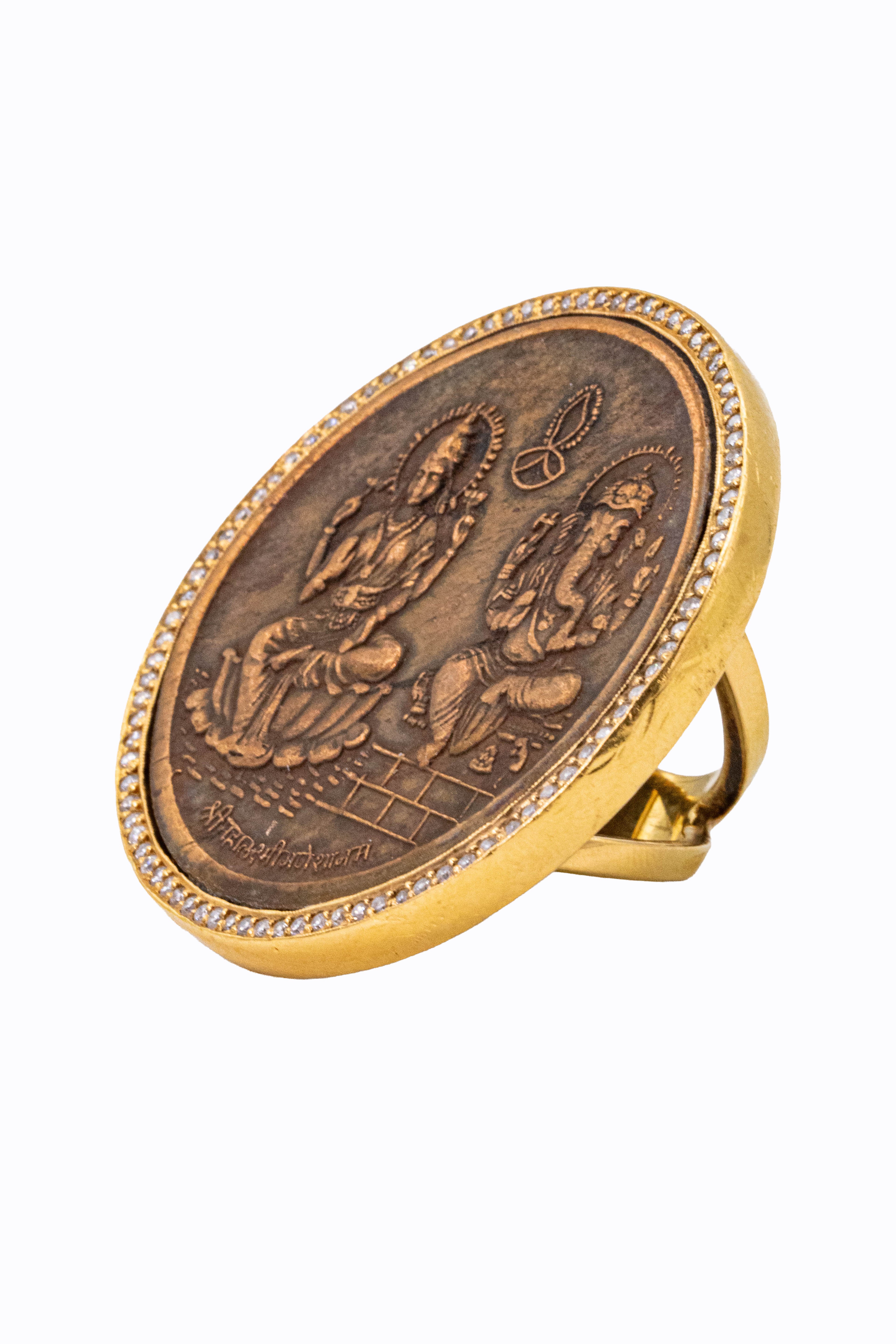 Mumbai 22k gold antique coin ring diamond — detail — Alexandra Essex Exquisite Jewels