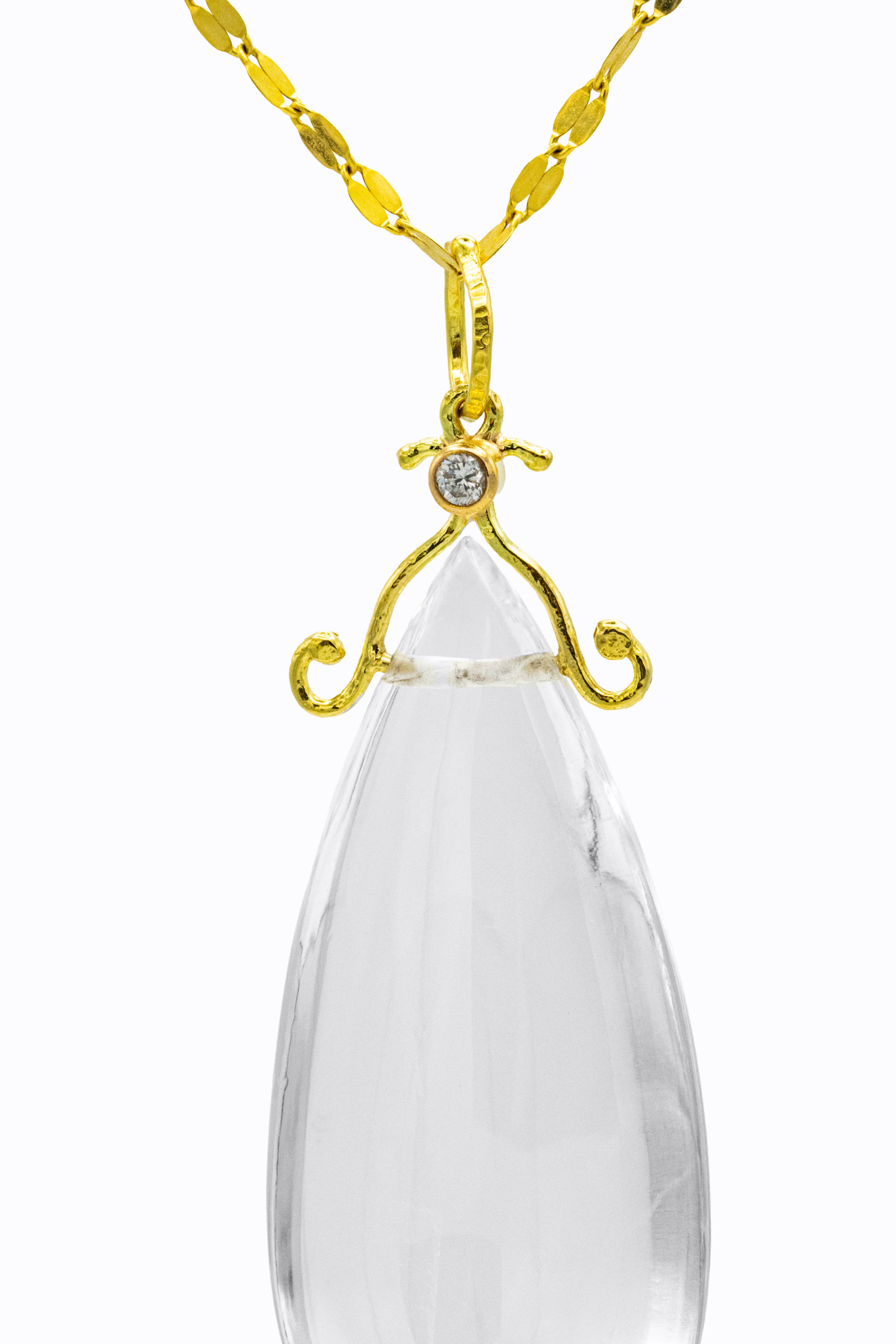 Rock crystal diamond 18k gold pendant — close-up — Alexandra Essex Exquisite Jewels