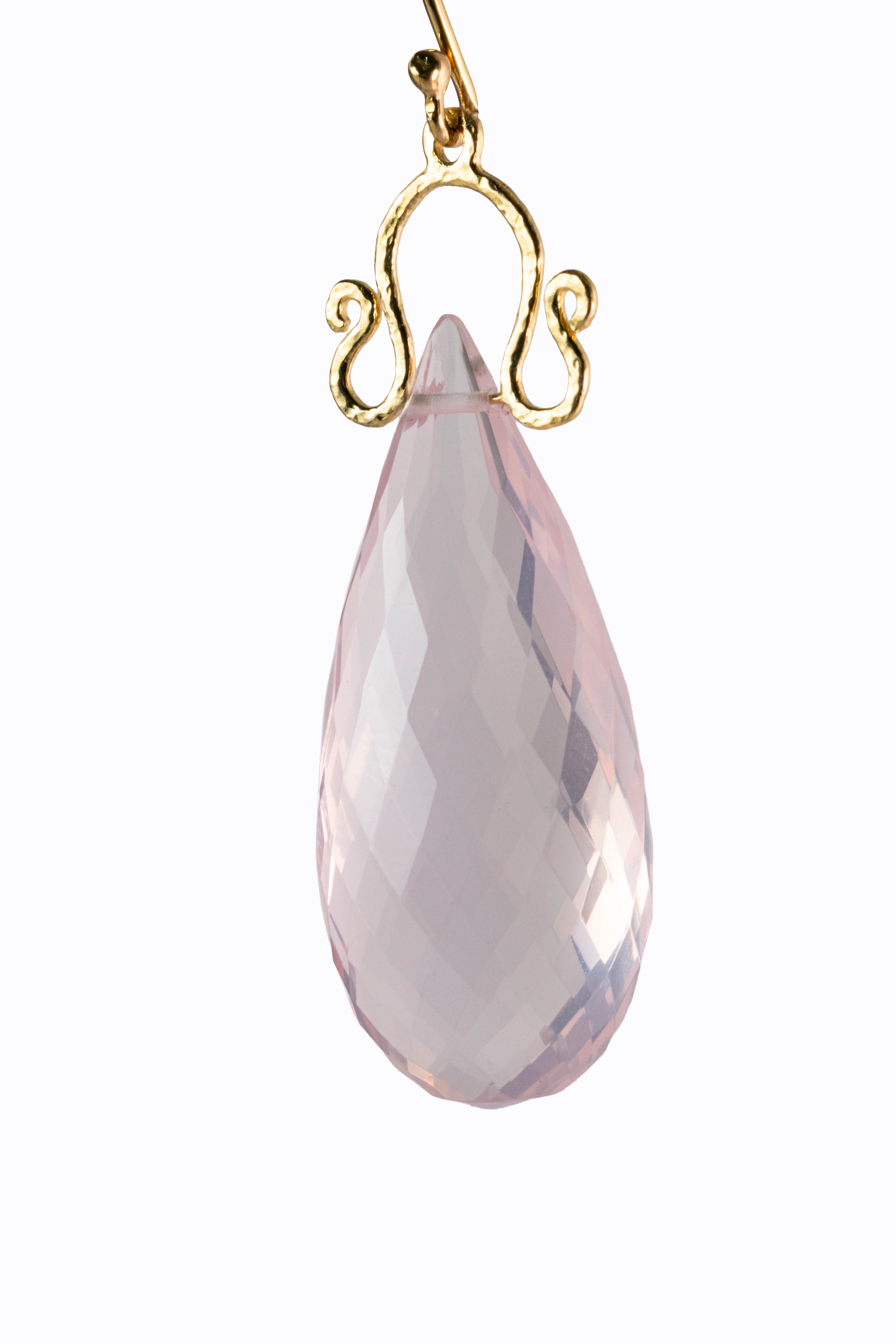 Morning Glory rose quartz 18k gold earrings — detail — Alexandra Essex Exquisite Jewels