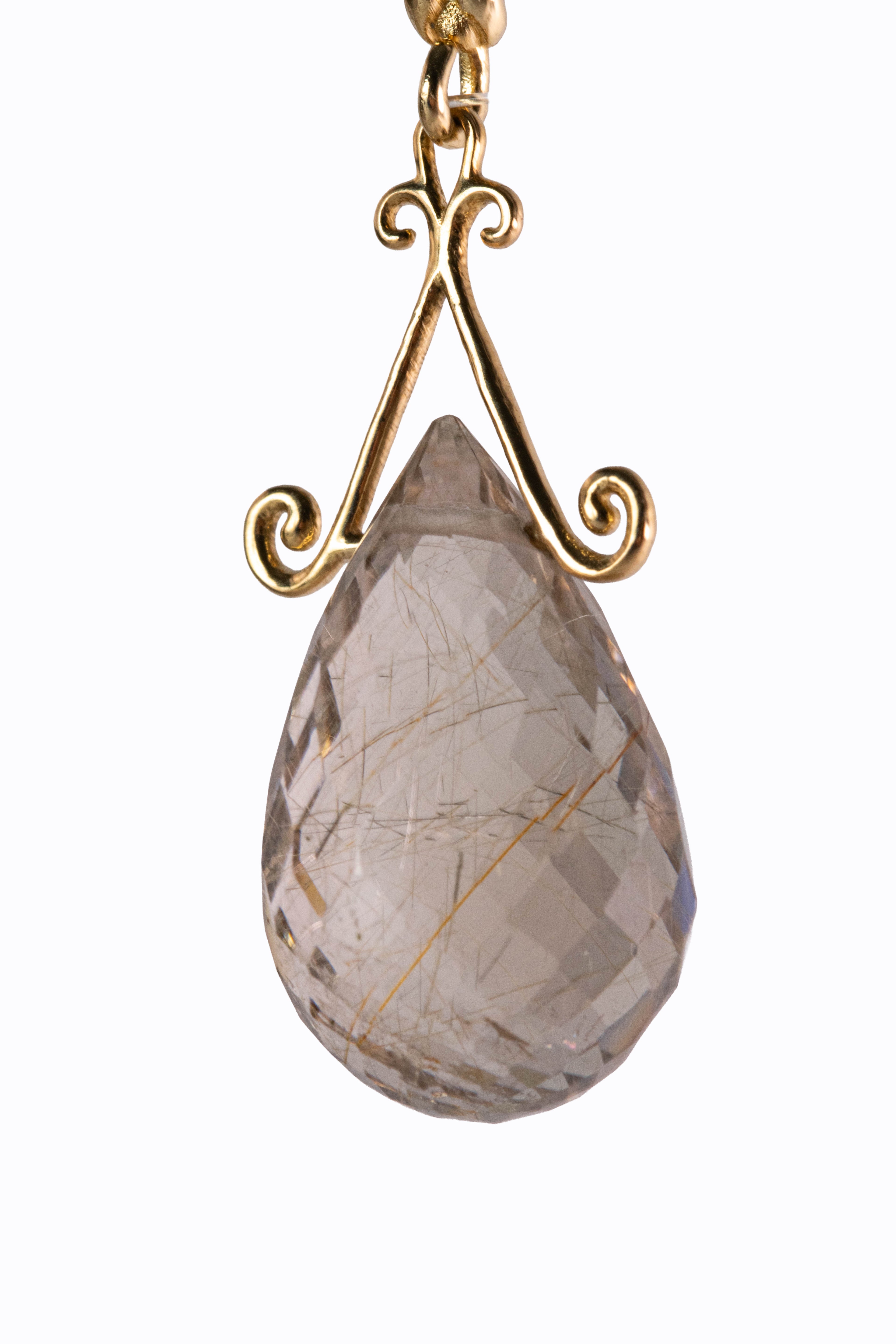 La Bella rutilated quartz 14k gold earrings — detail — Alexandra Essex Exquisite Jewels