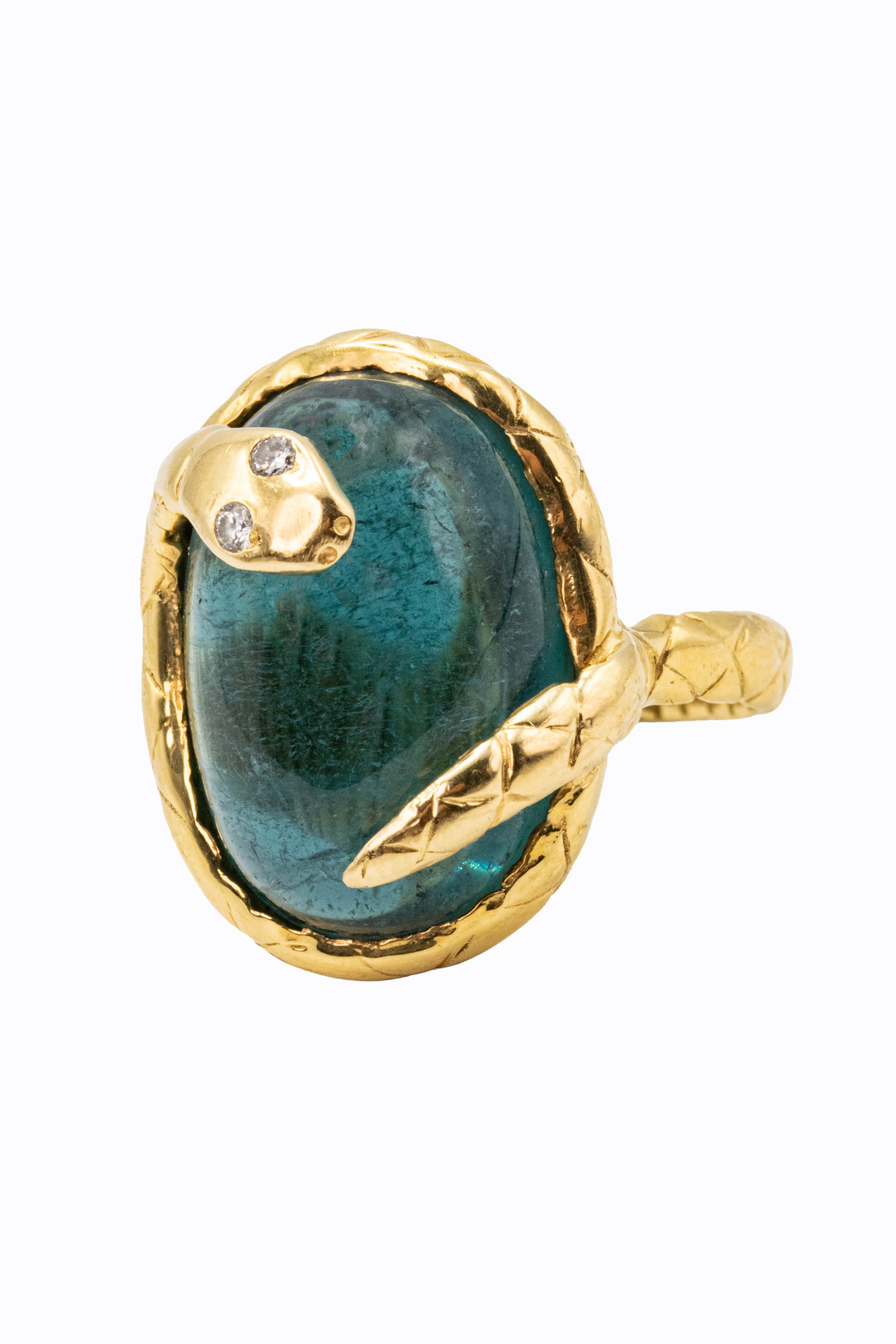Snakie tourmaline ring diamond eyes — close-up — Alexandra Essex Exquisite Jewels