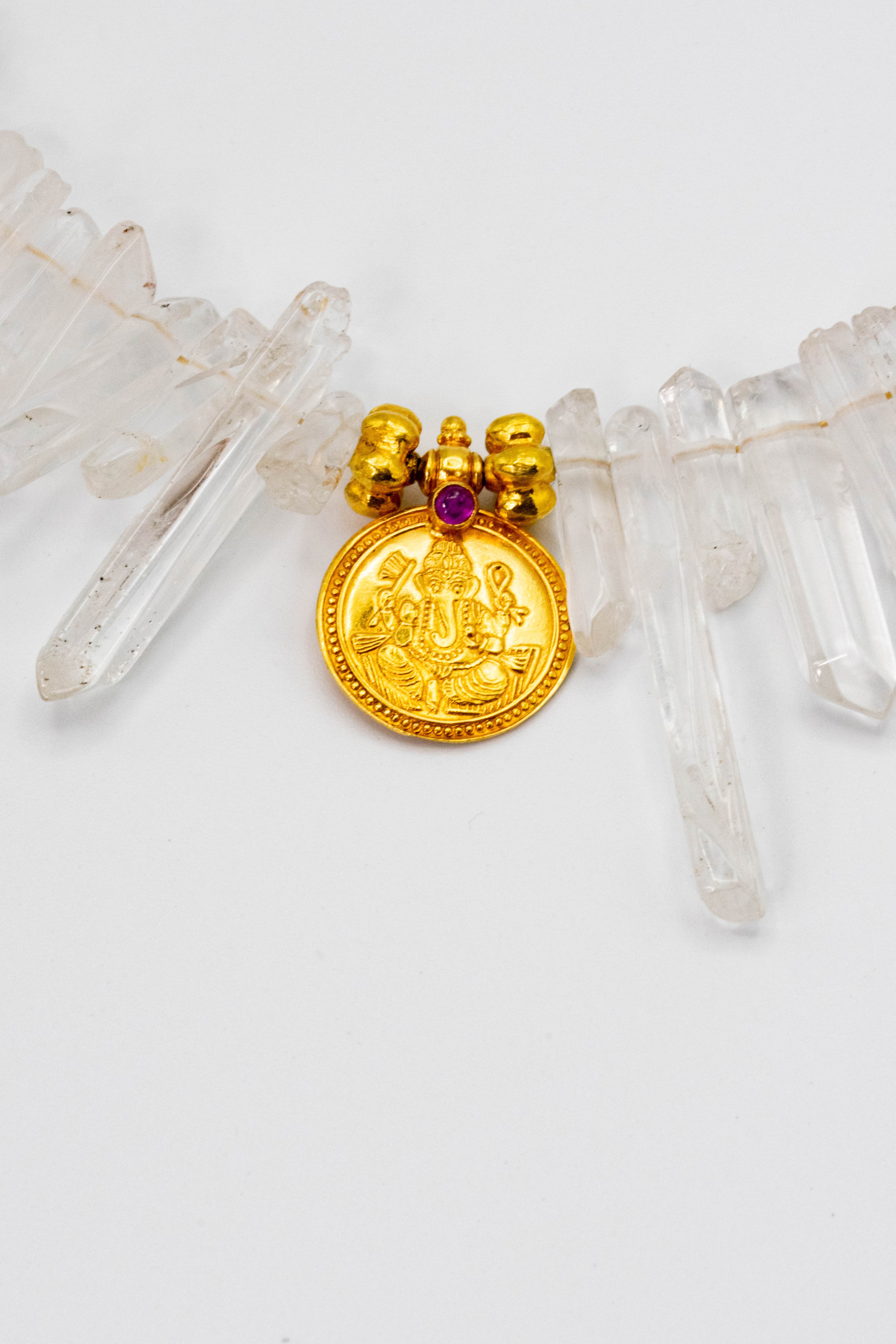 Tibetan quartz necklace ruby accents — close-up — Alexandra Essex Exquisite Jewels
